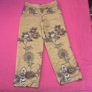 Giorgio Armani Beige floral silk wide leg pants, US9